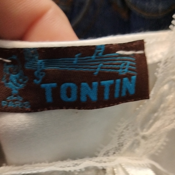 Miss F&2 Vintage Lace Trim Cream Blue Top and Shorts - Picture 11 of 11